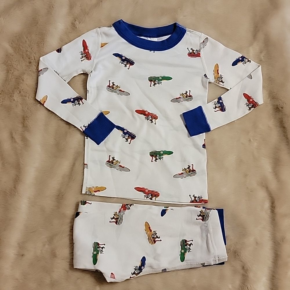 HANNA ANDERSSON 2-PIECE WHITE SNOWMOBILE PAJAMAS, SIZE 4 - 100% ORGANIC COTTON